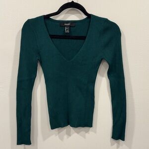 Forever21 Teal V-Neck Ribbed Sweater Size Medium